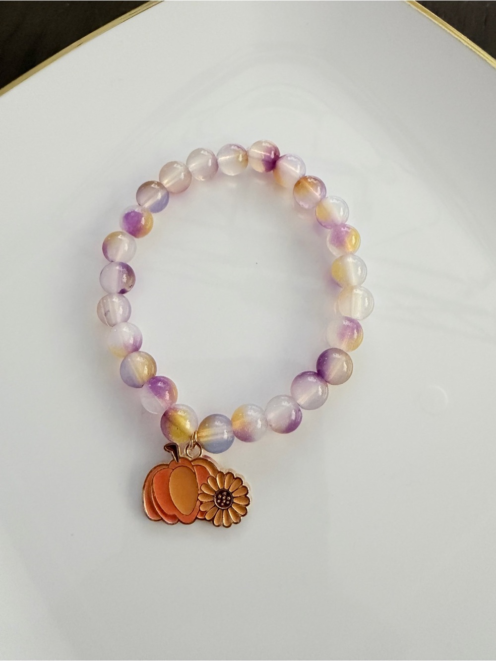 Pumpkin Sunflower Beaded Charm Bracelet Fall Handmade Jewelry